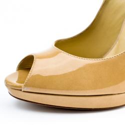 Pre Owned Jimmy Choo Nude Patent 'Luna' Peep Toe Platform Pumps Size 37