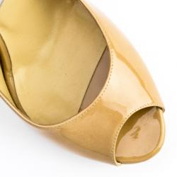 Pre Owned Jimmy Choo Nude Patent 'Luna' Peep Toe Platform Pumps Size 37
