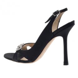 مملوكة مسبقًا صندل جيمي تشو فتحة خلفية جلد مدبوغ مرصع جواهر أسود مقاس 36