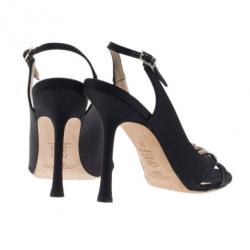 مملوكة مسبقًا صندل جيمي تشو فتحة خلفية جلد مدبوغ مرصع جواهر أسود مقاس 36