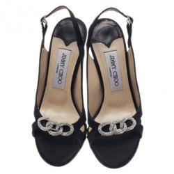مملوكة مسبقًا صندل جيمي تشو فتحة خلفية جلد مدبوغ مرصع جواهر أسود مقاس 36