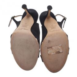 مملوكة مسبقًا صندل جيمي تشو فتحة خلفية جلد مدبوغ مرصع جو اهر أسود مقاس 36