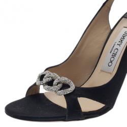 مملوكة مسبقًا صندل جيمي تشو فتحة خلفية جلد مدبوغ مرصع جواهر أسود مقاس 36