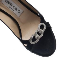 مملوكة مسبقًا صندل جيمي تشو فتحة خلفية جلد مدبوغ مرصع جواهر أسود مقاس 36