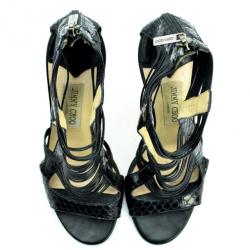 Pre Owned Jimmy Choo Black Python 'Corsica' Strappy Back Zip Sandals Size 37.5