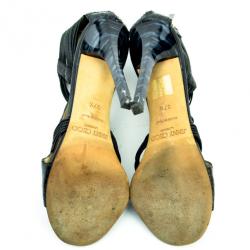 Pre Owned Jimmy Choo Black Python 'Corsica' Strappy Back Zip Sandals Size 37.5