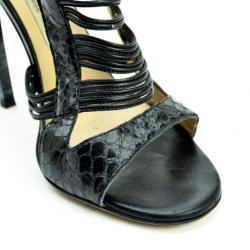 Pre Owned Jimmy Choo Black Python 'Corsica' Strappy Back Zip Sandals Size 37.5