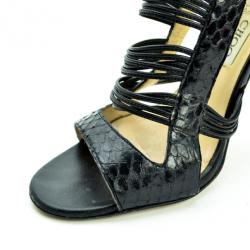 Pre Owned Jimmy Choo Black Python 'Corsica' Strappy Back Zip Sandals Size 37.5