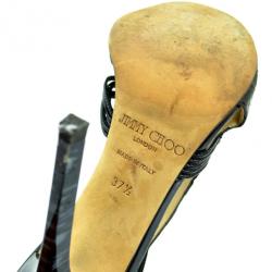 Pre Owned Jimmy Choo Black Python 'Corsica' Strappy Back Zip Sandals Size 37.5