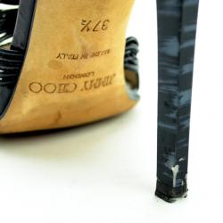 Pre Owned Jimmy Choo Black Python 'Corsica' Strappy Back Zip Sandals Size 37.5