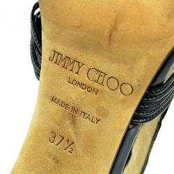 Pre Owned Jimmy Choo Black Python 'Corsica' Strappy Back Zip Sandals Size 37.5