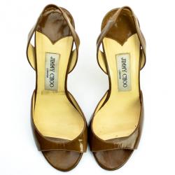 مملوكة مسبقًا Jimmy Choo Brown Leather Open Toe Slingback Sandals Size 37