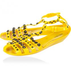 Pre Owned Jimmy Choo Yellow Studded Rubber Gladiator Sandals Size 41