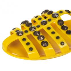 Pre Owned Jimmy Choo Yellow Studded Rubber Gladiator Sandals Size 41