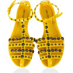 Pre Owned Jimmy Choo Yellow Studded Rubber Gladiator Sandals Size 41