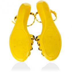 Pre Owned Jimmy Choo Yellow Studded Rubber Gladiator Sandals Size 41