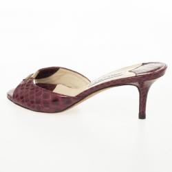 Pre Owned Jimmy Choo Maroon Croc Embossed Slides Size 39.5