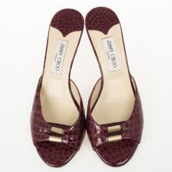Pre Owned Jimmy Choo Maroon Croc Embossed Slides Size 39.5