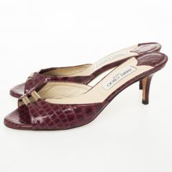 Pre Owned Jimmy Choo Maroon Croc Embossed Slides Size 39.5