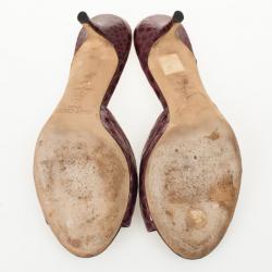 Pre Owned Jimmy Choo Maroon Croc Embossed Slides Size 39.5