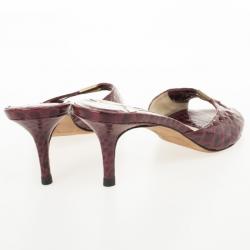 Pre Owned Jimmy Choo Maroon Croc Embossed Slides Size 39.5