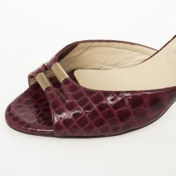 Pre Owned Jimmy Choo Maroon Croc Embossed Slides Size 39.5