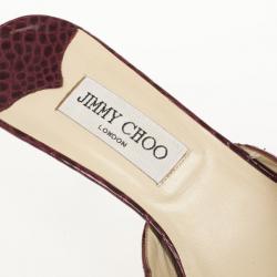 Pre Owned Jimmy Choo Maroon Croc Embossed Slides Size 39.5