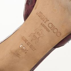 Pre Owned Jimmy Choo Maroon Croc Embossed Slides Size 39.5