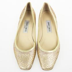 Pre Owned Jimmy Choo Cutout Glitter Ballet Flats Size 38.5