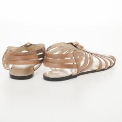 Pre Owned Jimmy Choo Brown Leather 'Wish' Zip Cage Flat Sandals Size 40.5
