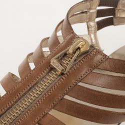Pre Owned Jimmy Choo Brown Leather 'Wish' Zip Cage Flat Sandals Size 40.5