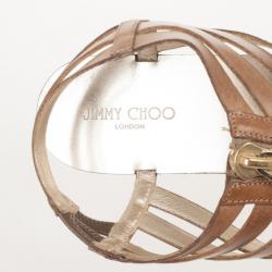 Pre Owned Jimmy Choo Brown Leather 'Wish' Zip Cage Flat Sandals Size 40.5