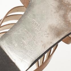 Pre Owned Jimmy Choo Brown Leather 'Wish' Zip Cage Flat Sandals Size 40.5