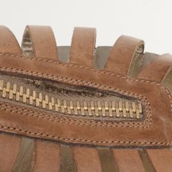 Pre Owned Jimmy Choo Brown Leather 'Wish' Zip Cage Flat Sandals Size 40.5