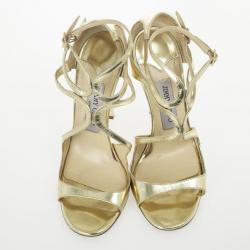 مملوكة مسبقًا Jimmy Choo Gold Mirror Leather Lance Strappy Sandals Size 37