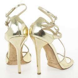 مملوكة مسبقًا Jimmy Choo Gold Mirror Leather Lance Strappy Sandals Size 37