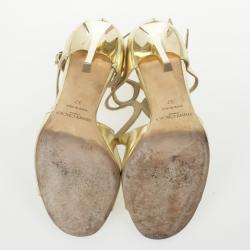 مملوكة مسبقًا Jimmy Choo Gold Mirror Leather Lance Strappy Sandals Size 37