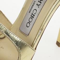 مملوكة مسبقًا Jimmy Choo Gold Mirror Leather Lance Strappy Sandals Size 37