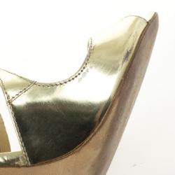 مملوكة مسبقًا Jimmy Choo Gold Mirror Leather Lance Strappy Sandals Size 37