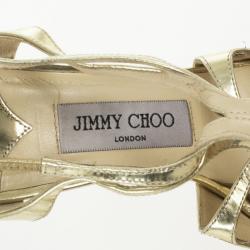 مملوكة مسبقًا Jimmy Choo Gold Mirror Leather Lance Strappy Sandals Size 37