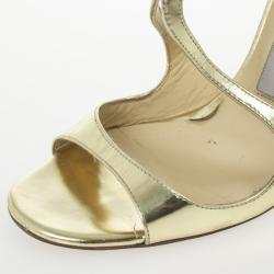 مملوكة مسبقًا Jimmy Choo Gold Mirror Leather Lance Strappy Sandals Size 37