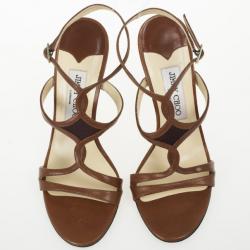 Pre Owned Jimmy Choo Brown Leather Strappy Sandals Size 37