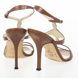 Pre Owned Jimmy Choo Brown Leather Strappy Sandals Size 37