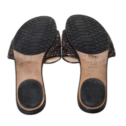 مملوكة مسبقًا صندل سلايد فلات جيمي تشو "ناندا" غليتر كوارس بني ميتاليك مقاس 39