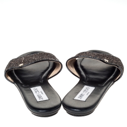 مملوكة مسبقًا صندل سلايد فلات جيمي تشو "ناندا" غليتر كوارس بني ميتاليك مقاس 39