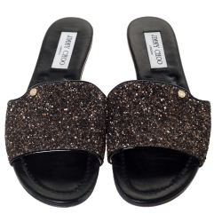 مملوكة مسبقًا صندل سلايد فلات جيمي تشو "ناندا" غليتر كوارس بني ميتاليك مقاس 39