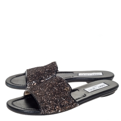 مملوكة مسبقًا صندل سلايد فلات جيمي تشو "ناندا" غليتر كوارس بني ميتاليك مقاس 39