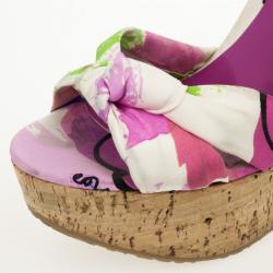 مملوكة مسبقًا Jimmy Choo Purple Gleam Printed Cork Wedge Sandals Size 40