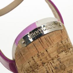 مملوكة مسبقًا Jimmy Choo Purple Gleam Printed Cork Wedge Sandals Size 40