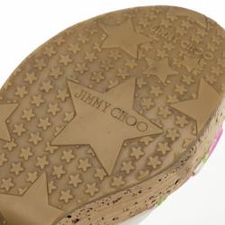 مملوكة مسبقًا Jimmy Choo Purple Gleam Printed Cork Wedge Sandals Size 40